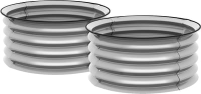 Wishdor - Metalen Verhoogde Plantenbak Set Van 2 - Open Bodem - Modulaire Opbouw - Zilver - Ø60 x 30 cm