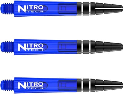 RED DRAGON - Nitrotech Blauw Korte Dartschachten - 3 sets per pakket (9 stengels in totaal)