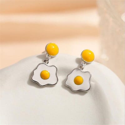 Nieuwe Mode Creatieve Gepocheerd Ei 925 Sterling Zilveren Sieraden Temperament Schattige Zoete Cartoon Oorbellen E185 geel