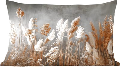 Sierkussens - Kussentjes Woonkamer - 60x40 cm - Gedroogde Veldbloemen - Grijs - Beton