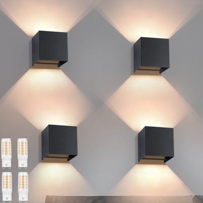 NETTLIFE Wandlamp LED - 4 stuks - zwart - G9 - up down Licht - Geschikt voor binnen en buiten - IP65 - warm wit 3000K - Wandlampen voor tuin
