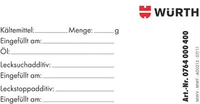 Wurth - Onderhoudssticker - Onderhoudssticker Voor het motorcompartiment x 25 st