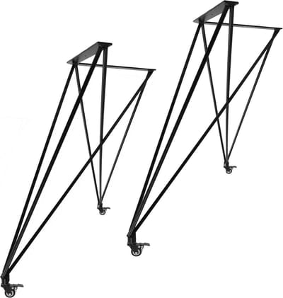 2x X-vormige Tafelpoten met Wielen 12mm Staal Zwart voor Bureau of Eettafel Hoogte 79cm