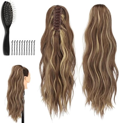 Kruidige Krulstaart Haarstuk 60 cm - Luchtige en Lichtgewicht Synthetische Haarextensions voor Vrouwen met Kam en Clips, Perfect voor Feestjes en Casual Looks