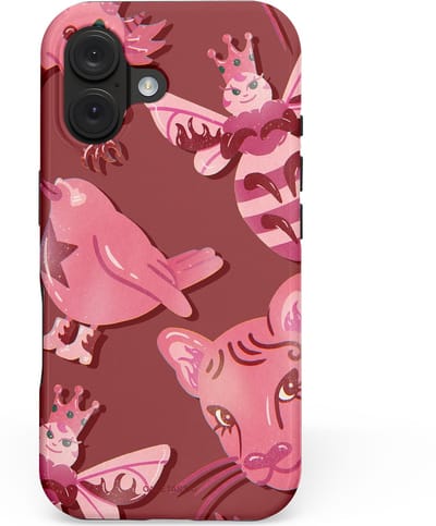 Casetastic hoesje geschikt voor Apple iPhone 16 - MagSafe - Dubbellaagse bescherming - Luxe dieren - Fashion Case - Bordeaux Lichtroze