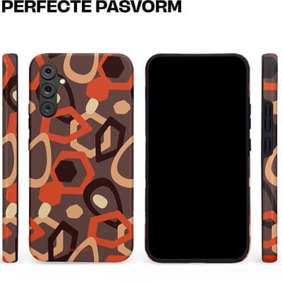 Casetastic hoesje geschikt voor Samsung Galaxy A34 (2023) 5G - Dubbellaagse bescherming - Abstracte Retro Vormen - Fashion Case - Donkergrijs Terracotta Taupe