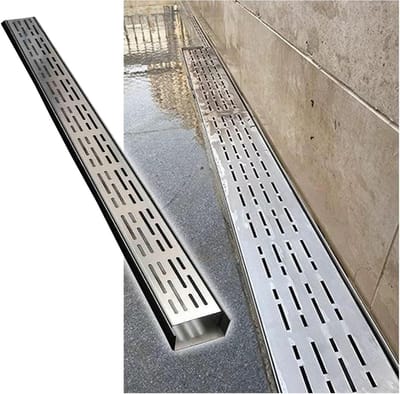U-vormige Afvoergoot - Rioolrooster Vloergoot - Waterafvoer Tuin - Robuuste Constructie - 39 inch Lengte - Zilver