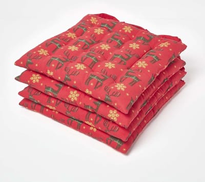 Homescapes Kerststoelkussen Rendier met linten, Rood, 40 x 40 cm