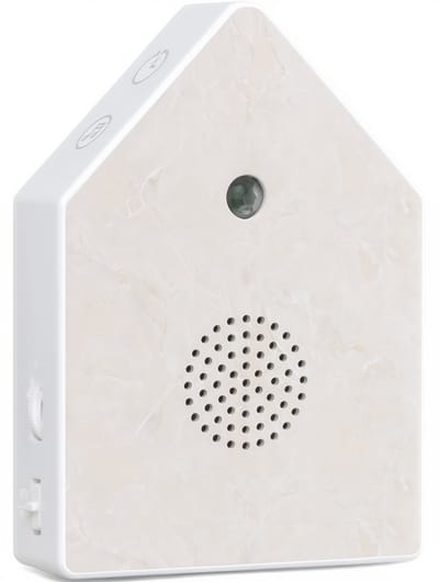UPLY Vogelhuisje Met Geluid - Vogelgeluiden Huisje Met Sensor - 5 Natuurgeluiden Voor op Toilet/Wc - Bewegingsmelder - Cadeau - Incl. Bevestiging - Wit - Marmer