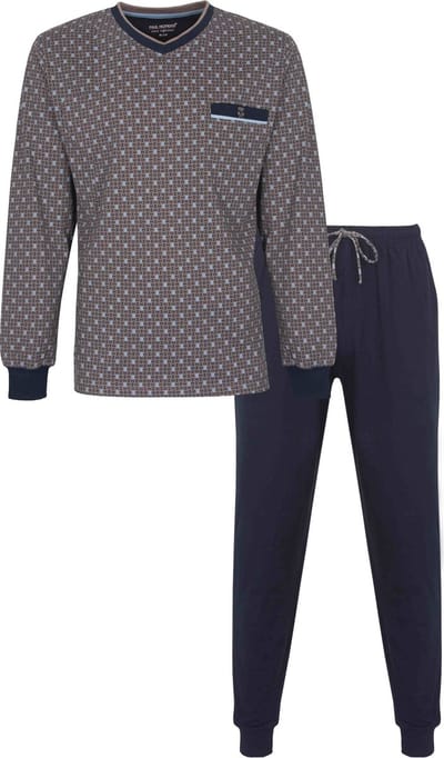 Paul Hopkins Heren Pyjama - 100% Katoen - V hals - Khaki - Maat XXL