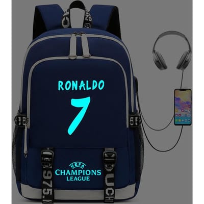 Sac à Dos Périphérique Ronaldo à Chargement USB Sac d'École Lumineux pour Étudiant Sac de Randonnée Extérieure 16inch