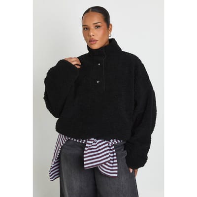 boohoo Dames Plus Borg Doorknoop Sweatshirt | Zwart | Maat: 46
