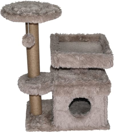 Topmast Krabpaal Fluffy Langhaar - Malmö - Beige - 72 x 39 x 87 cm - Made in EU - Krabpaal voor Katten - Met Kattenhuis - Sterk Sisal Touw