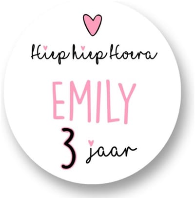 20x Traktatiestickers Met Naam en Leeftijd - Hiep Hoera - Gepersonaliseerd - Roze - Sluitstickers - Kinderfeest Traktatie - Uitdelen - Uitdeeltraktatie - Wensetiket - Rond - 40mm - Glossy sticker - Uitdeeltraktatie - Kinderfeest