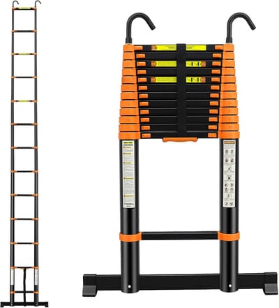 Telescopische Ladder - Uittrekbare Vouwladder - Huishoudelijk Gebruik - Antislip Rubberen Pads - 5 Meter - Zilver