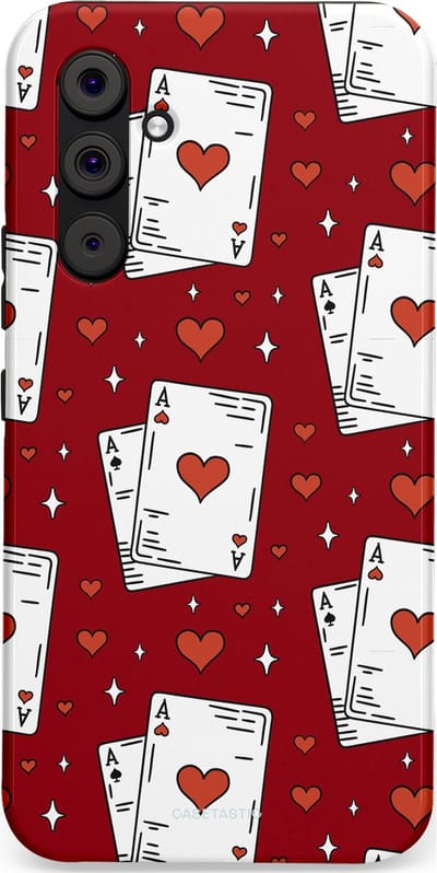 Casetastic hoesje geschikt voor Samsung Galaxy A54 (2023) 5G - Dubbellaagse bescherming - Kaarten Aas - Fashion Case - Bordeaux Wit Zilver