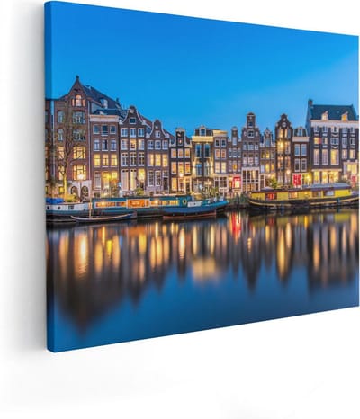 Artaza Canvas Schilderij Amsterdam - 100x80 cm - Groot - Wanddecoratie Grachtenpanden - Muurdecoratie Skyline - Schilderijen Op Canvas