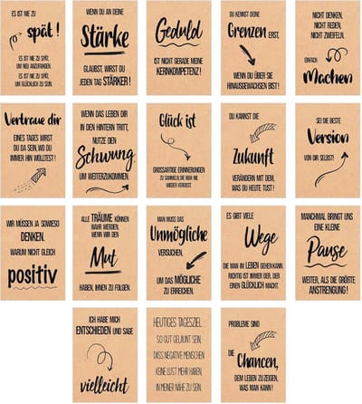 Set van 18 Postkaarten met Mooi Uitgelichte Zeggingen - Inspirerende, Motivationale en Humoristische Kaarten voor Vriendschap, Liefde en Verjaardagen