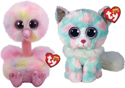 Ty - Knuffel - Beanie Buddy - Avery Ostrich & Opal Cat
