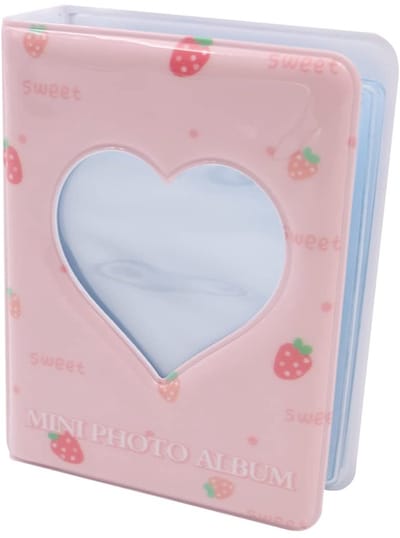 Dailygoods- Fotoalbum Mini - Roze Aardbei - Instapfotoalbum - 3 Inch - Hoogwaardig PVC - 11x8x2.5cm - Voor Foto's en Kaarten - Fotoboek