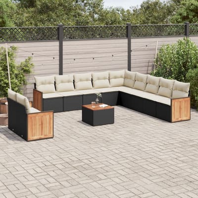 vidaXL - 12-delige - Loungeset - met - kussens - poly - rattan - zwart