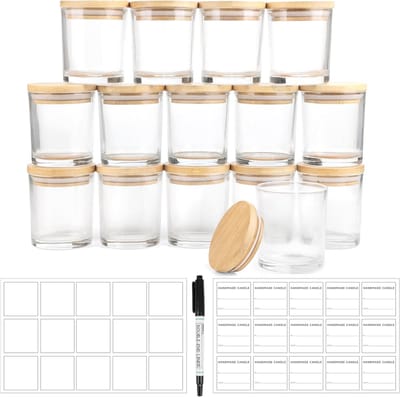 Glazen Kaarsen Potten - Lege Containers - Kaars Maken - Met Deksel En Labels - 170 ml 15 Stuks - Doorzichtig