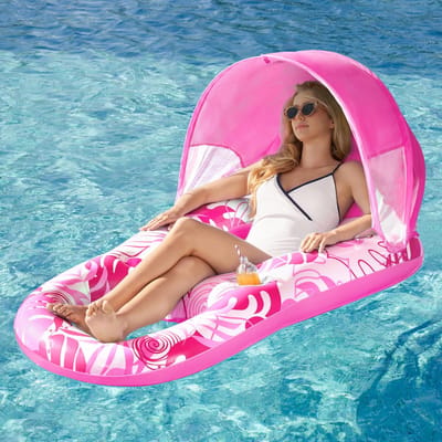 Unyqoos® Opblaasbare Zwembadvlot met Zonnedak, Bekerhouders en Comfortabele Voetensteun voor Zomerplezier