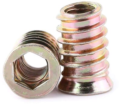 Dailygoods- Schroefdraadinzetmoeren Verzinkt - M10 x 25 mm - 20 Stuks - Slijtvast Koolstofstaal - Zelftappend Ontwerp - Hoogwaardige Kwaliteit - Houtinzetstukken