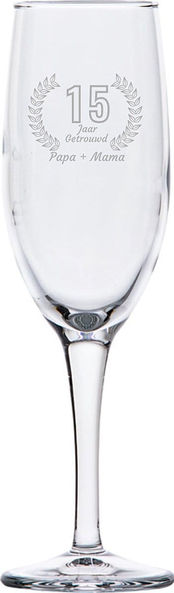 Gegraveerde Champagneglas 16,5cl Papa + mama 15 jaar getrouwd