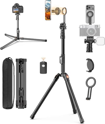 SnelShoppen - 187cm Verstelbare Magnetische Tripod voor Smartphone en Camera, Lichtgewicht Aluminium Reisstatief met Afstandsbediening, Ideaal voor iP