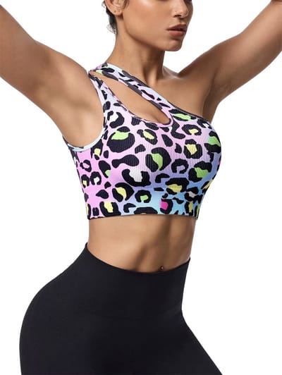 One Shoulder Dames Sporttop - Top - Panterprint - Topje - Shirt - Open Schouder