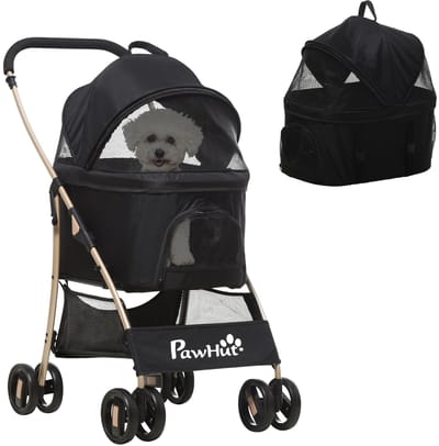 Hondenbuggy 2in1 Huisdieren Wandelwagen Buggy - met Transporttas Opvouwbaar voor Kleine Honden Katten Hondenbox - Zwart