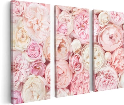 Artaza Canvas Schilderij Drieluik Witte Roze Rozen Boeket - Bloemen - 120x80 - Foto Op Canvas - Canvas Print