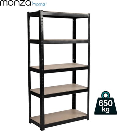 Monza Home® Stellingkast Metaal – 5-Laags Opbergrek – 75x30x150 cm – 650 kg – Zwart