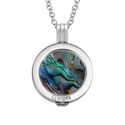 Quiges - Munthouder met Ketting en Munt 25mm Schelp Blauw Mix - RVS Zilverkleurig - EPRHZ128