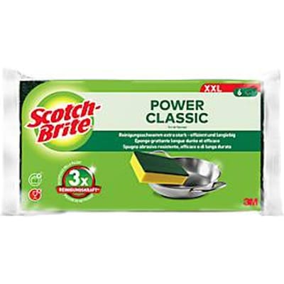 Scotch-Brite™ Classic XXL reinigingsspons - extra groot - voor pannen/schotels - hoge schrobkracht - schuim - geelgroen - 6 stuks