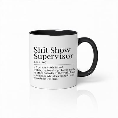 Witte & Zwarte Mok 330ml – “Shit Show Supervisor” Grappige Werkplek Definitie Koffiebeker