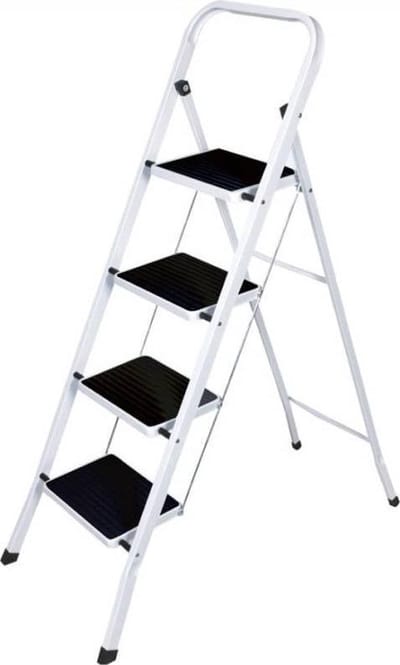 Beconfident stevige Huishoudtrap Keukentrap - 4 Treden - Metalen Huishoudladder Inklapbaar - Trapladder Opvouwbaar - Anti-Slip