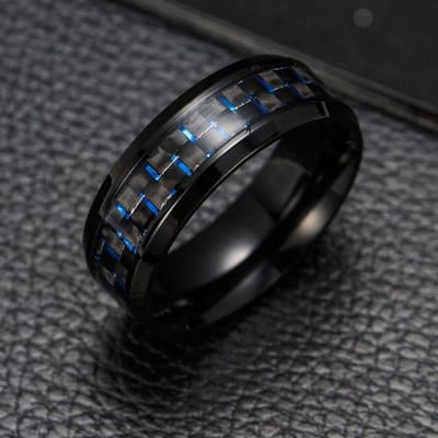 Bague tendance en acier titane et fibre de carbone pour homme, bague carrée bleue et rouge en fibre de carbone, bague cool pour homme, bijoux tendance 11 bleu