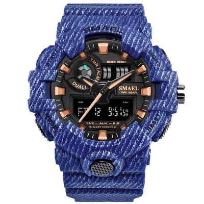 Sportief Shockbestendig horloge Blauw | SMAEL 8001NZ Blauw | Waterdicht |Analoog | Mudmaster | Shock bestendig | Leger | Timer | Stopwatch | Master | Luxe maar betaalbaar