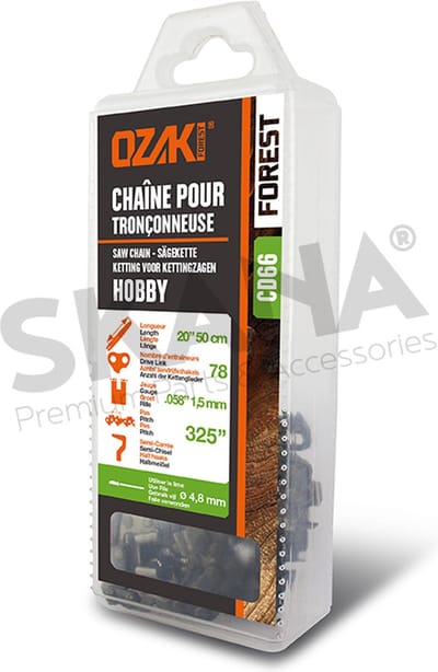 Zaagketting OZAKI halfhaaks, in blisterverpakking: .325" .058 (1,5mm) 78 schakels.
