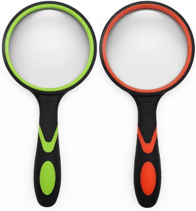 2 stuks 75 mm 10X handloep - rubberen leesloep voor kinderen en senioren - geschikt voor hobby's en wetenschap - Green/orange