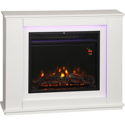Homcom Ingebouwde elektrische haard 1000/2000W met vlameffect van 5 helderheidsniveaus en 12 kleuren voor 30 ㎡     Wit