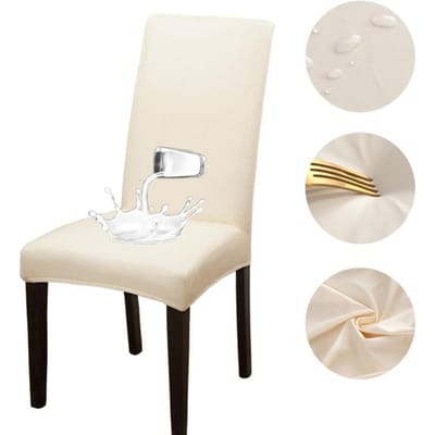 Housse de chaise en tissu cuir Pu, couleur unie, imperméable, pour salle à manger, hôtel, Banquet, mariage, protection de chaise universal size beige