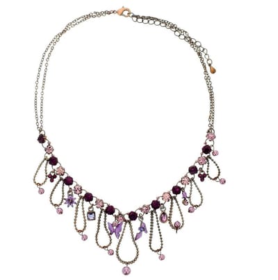 Behave - Dames Ketting Met Paarse Stenen En Hangers - 41 cm + 7 cm Verlengketting