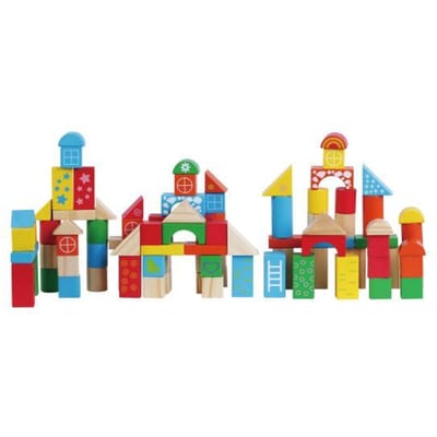 Ton 100 houten blokken met vormenstoof Baby- en peuterspeelgoed Badspeelgoed Houten speelgoed
