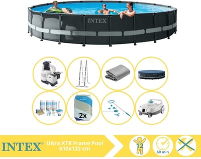 Intex Ultra XTR Frame Zwembad - Opzetzwembad - 610x122 cm - Inclusief Onderhoudspakket, Filterzand, Onderhoudsset en Zwembad Stofzuiger
