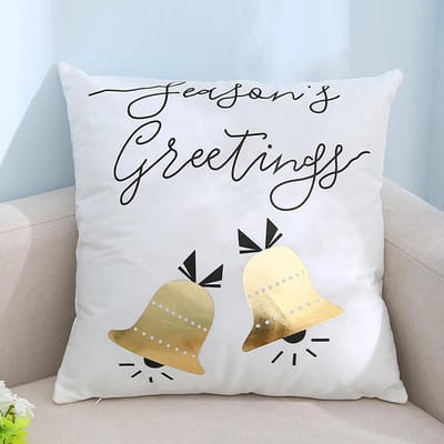 Without Lemon - Kerst Kussenhoes - Wit met gouden Kerstbel "Season's Greetings" - Kerst kussen - Kerstdagen - Feestdagen - Kerst - Decoratie - Woondecoratie - Kussenslopen - December - Cadeau