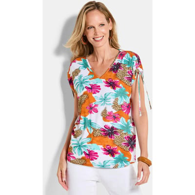 Jersey shirt met plooi op de schouder - meerkleurig / gedess. - Gr. 20 van Goldner Fashion