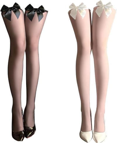 Overknee Sokken voor Dames - 2 Paar, Zwart met Strik en Wit, Sexy Kostuums voor Carnaval en Cosplay, Perfecte Accessoires voor Feestjes